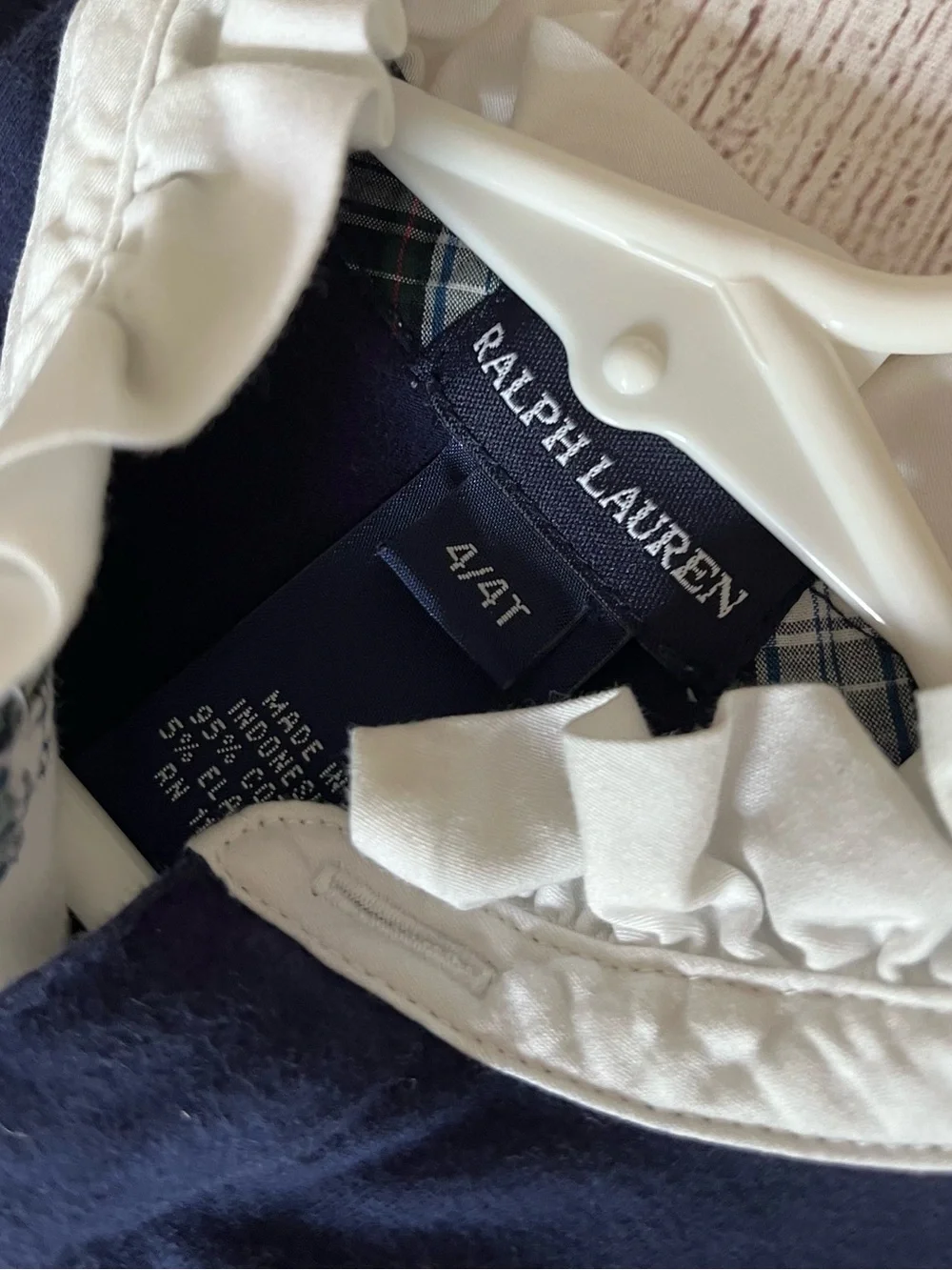 Ralph Lauren navy blue top with stand up ruffle collar